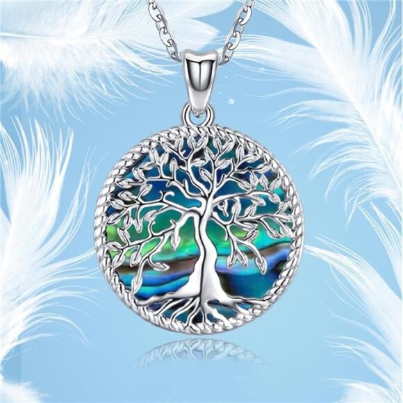 Tree of Life Necklace for Women S925 Sterling Silver Abalone Shell/Opal - Picture 5 of 7